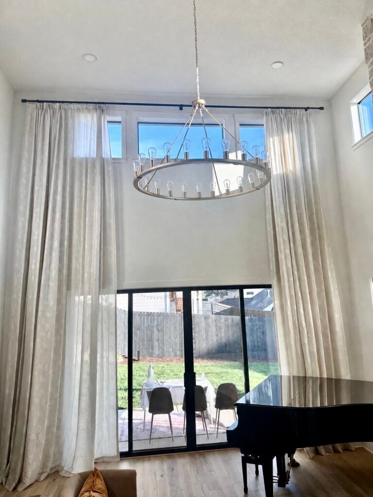 High Ceiling Curtain Installation in Ridgefield — 18 foot curtain installation